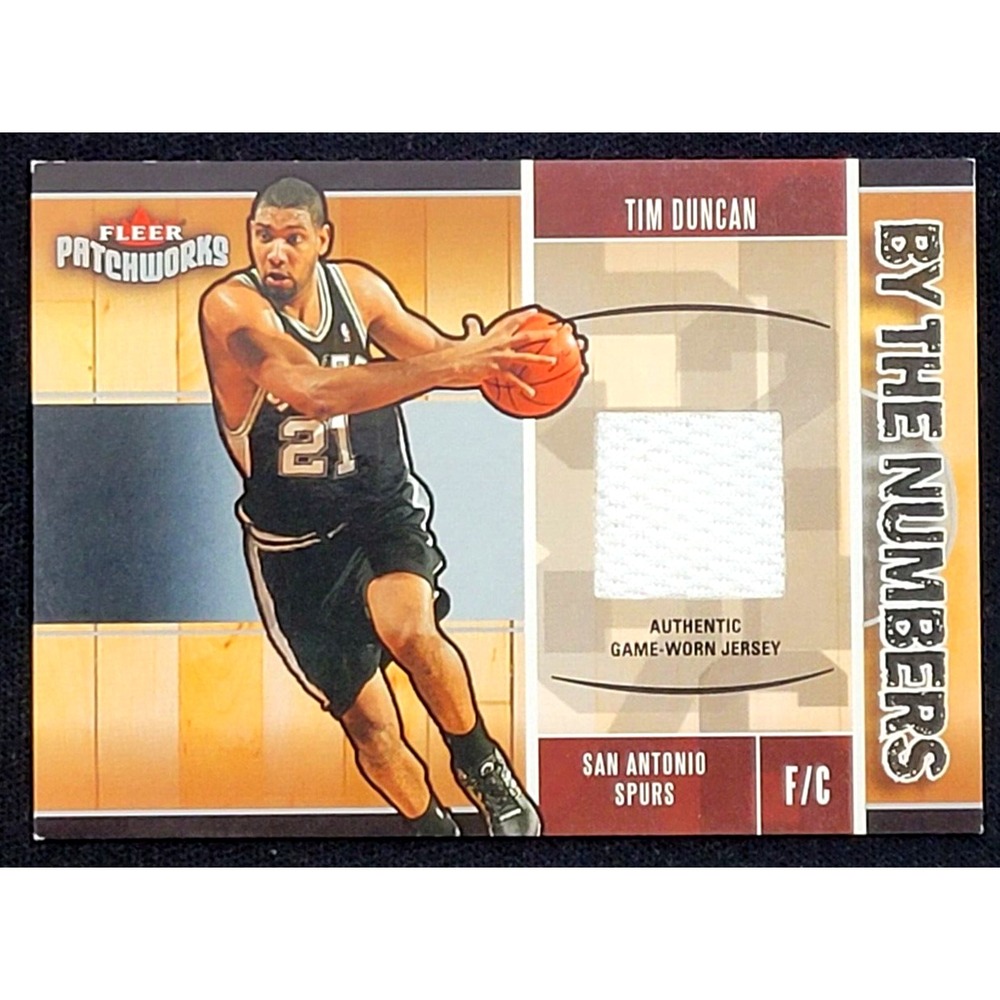 2003-04 FLEER PATCHWORKS TIM DUNCAN BY THE NUMBERS GAME USED JERSEY
